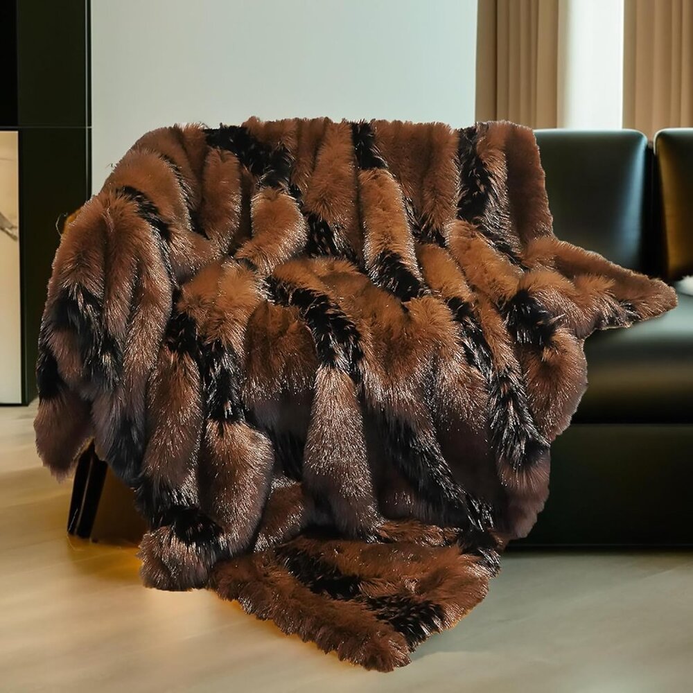 Luxury  Fox Faux Fur Blanket 74"x90"